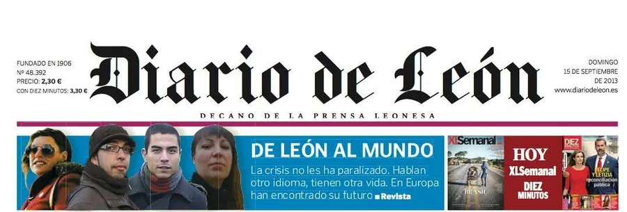 Portada del Diario de León del 15 de septiembre de 2013 con la franja De León al mundo