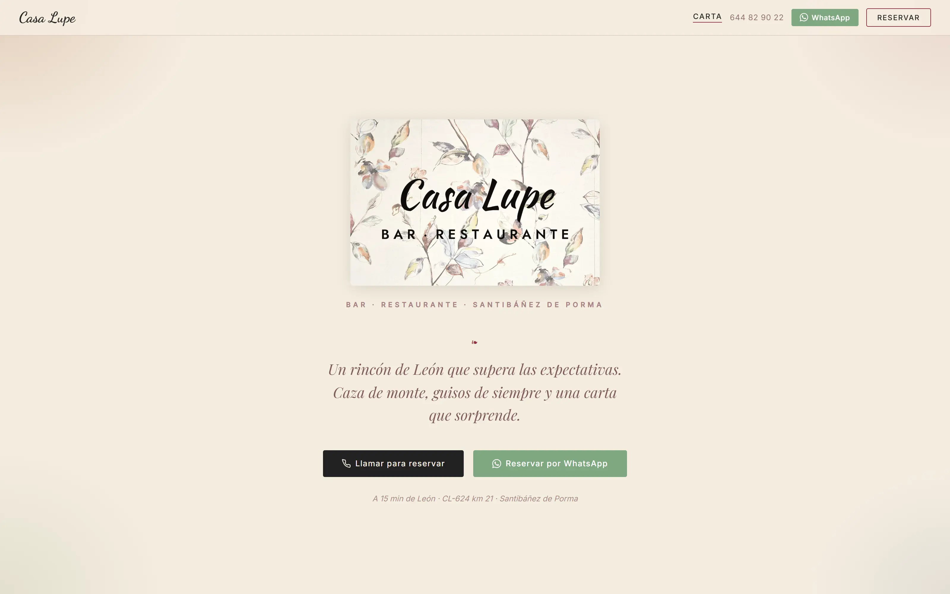 Página de inicio de la web de Casa Lupe Bar vista en ordenador