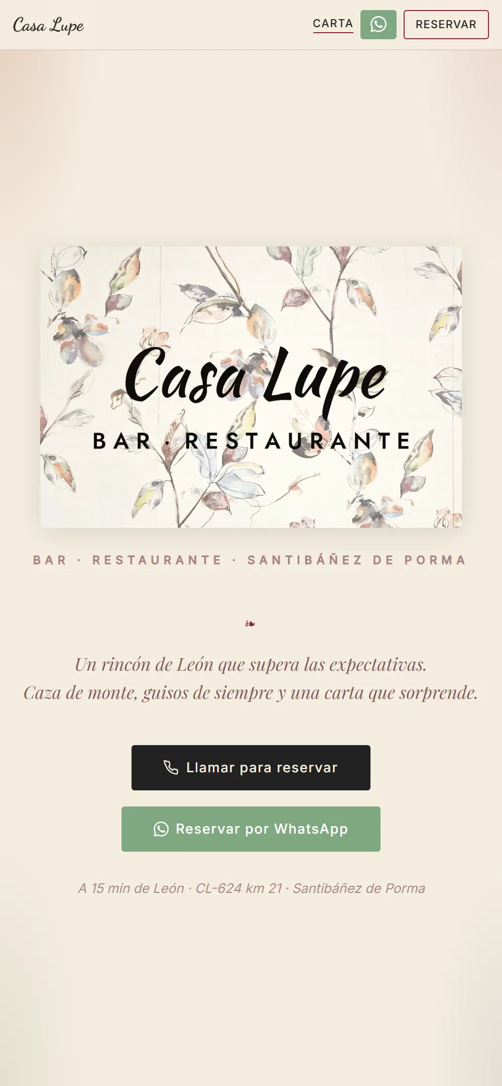 La carta digital de Casa Lupe Bar vista en el móvil