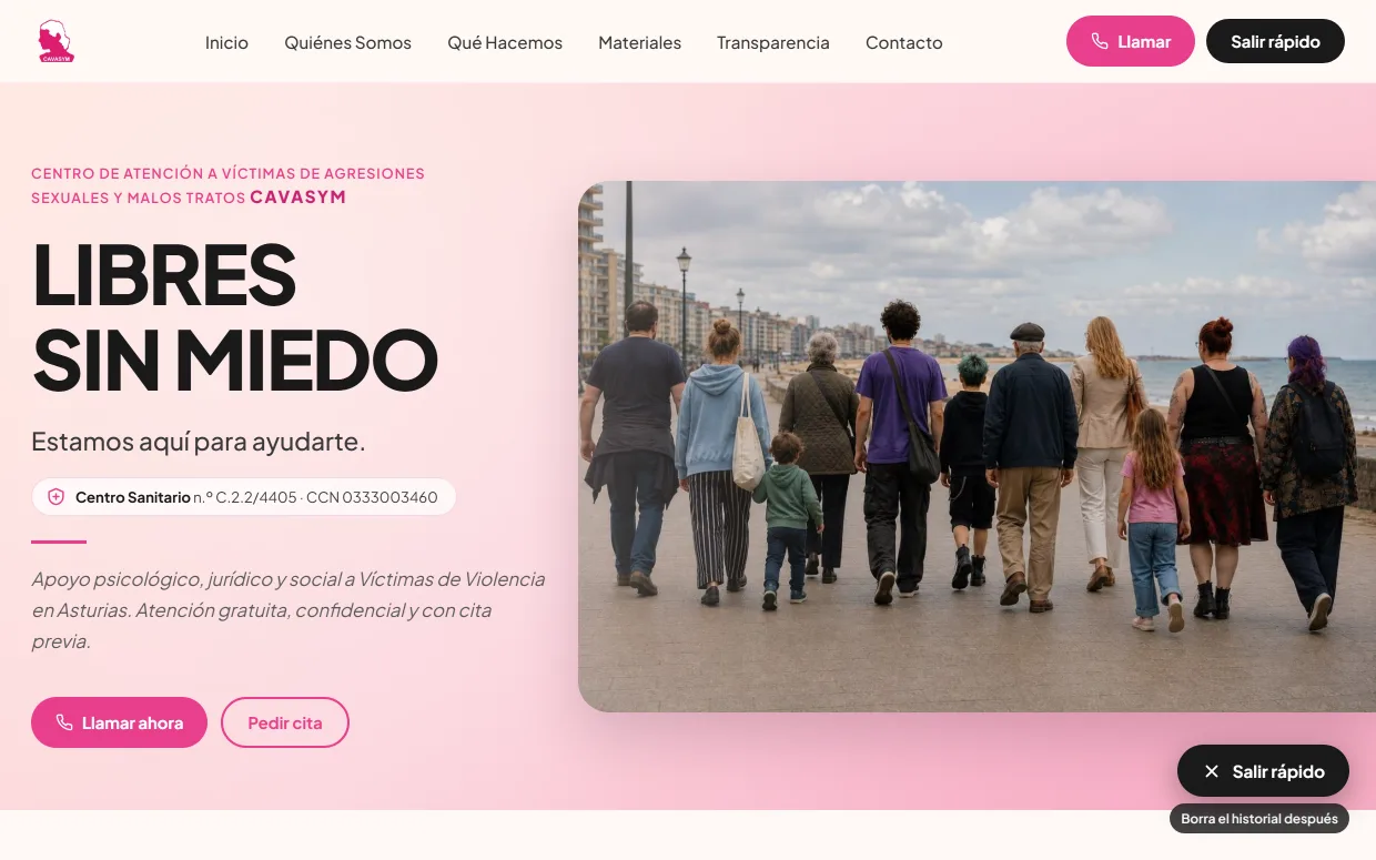 Página de inicio de la web de CAVASYM vista en ordenador