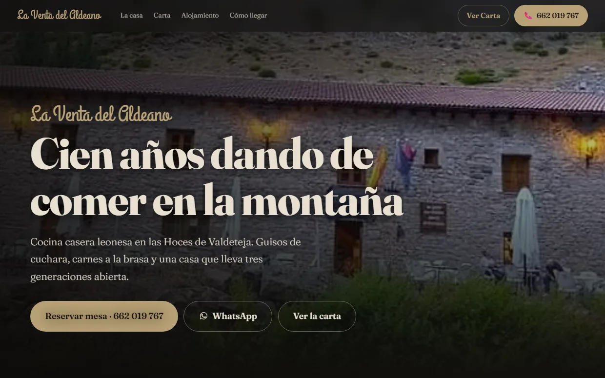 Página de inicio de la web de La Venta del Aldeano vista en ordenador